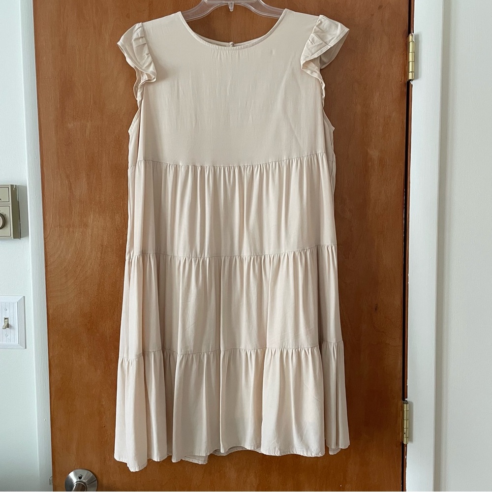 Cream Ruffle Sleeve Tiered Dress